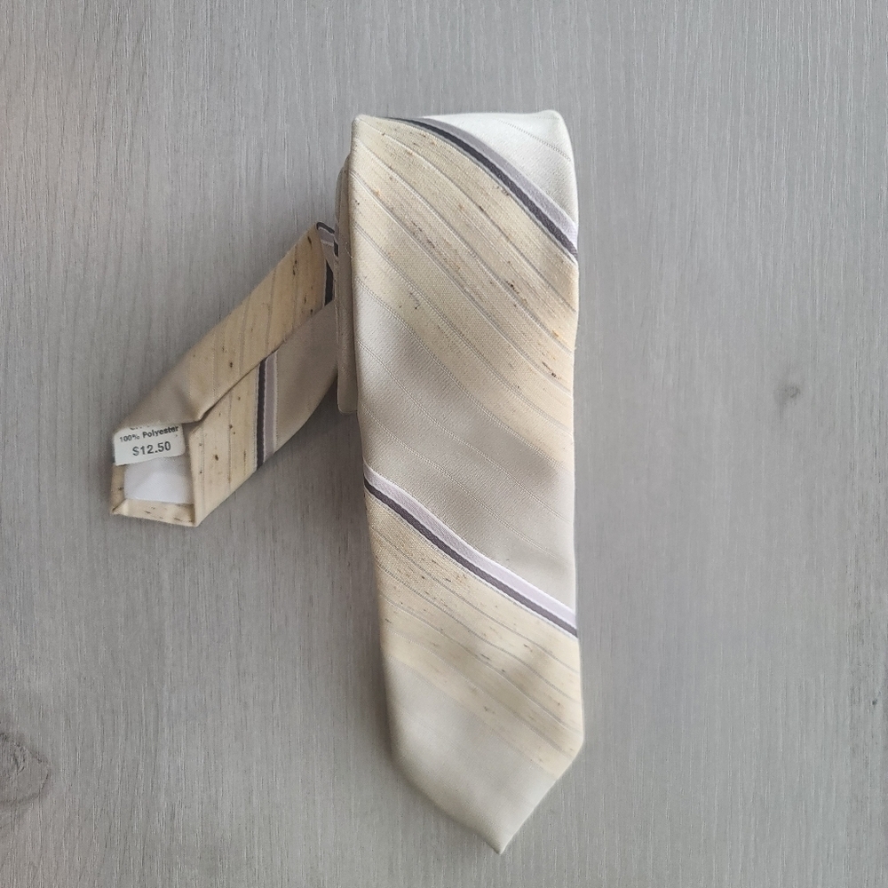 Oscar De La Renta Slim Neck Tie Cream Neutral Stripe Professional Formal Office